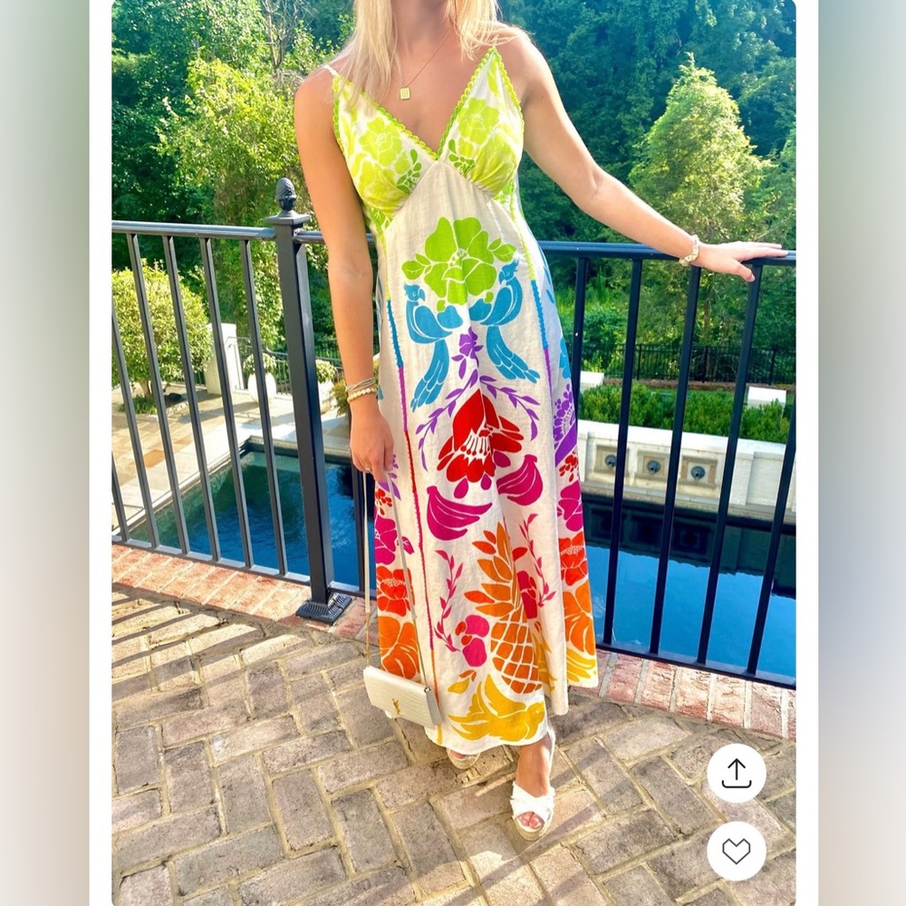 Farm Rio Tropical Graphic Maxi Dress Sz M Multicolor NWT - Picture 14 of 15